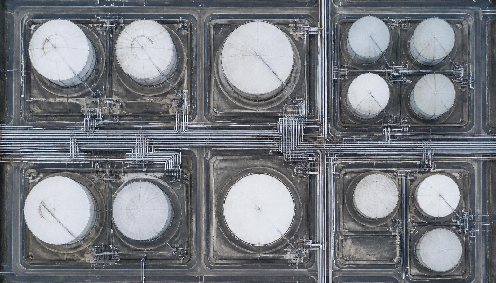 Aerial view of an industrial storage terminal.